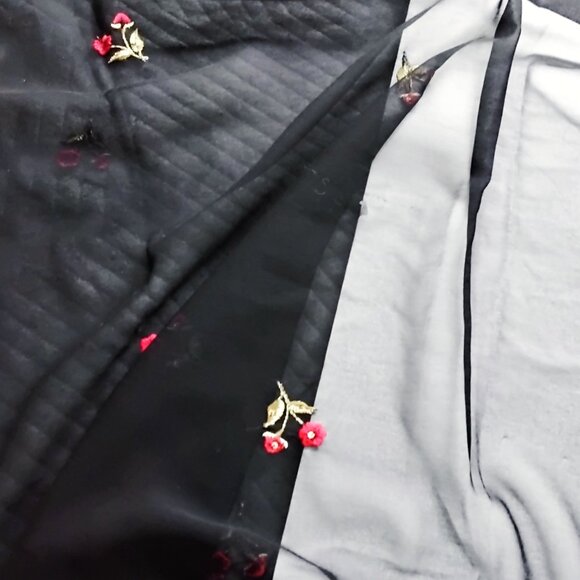 Sheer Black Synthetic Chiffon Fabric with Embroidered & Sequin Rose Design - Picture 9 of 9